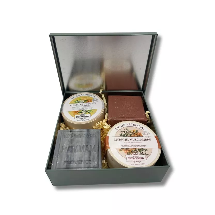 Set de regalo de metal Hammam y almizcle, mirra y ámbar - Imagen 3