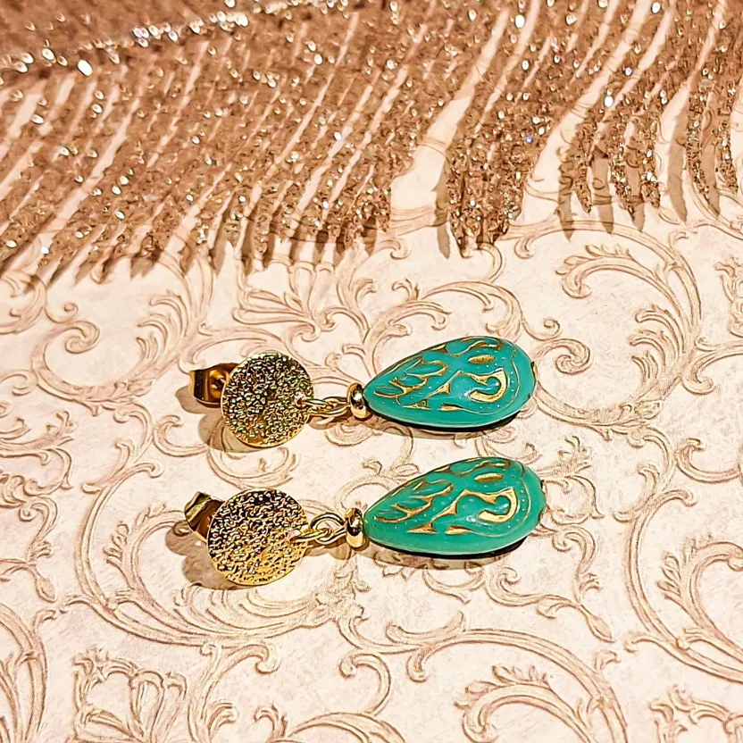 Pendientes Arabescos en Acero Inoxidable y Cuentas Vintage