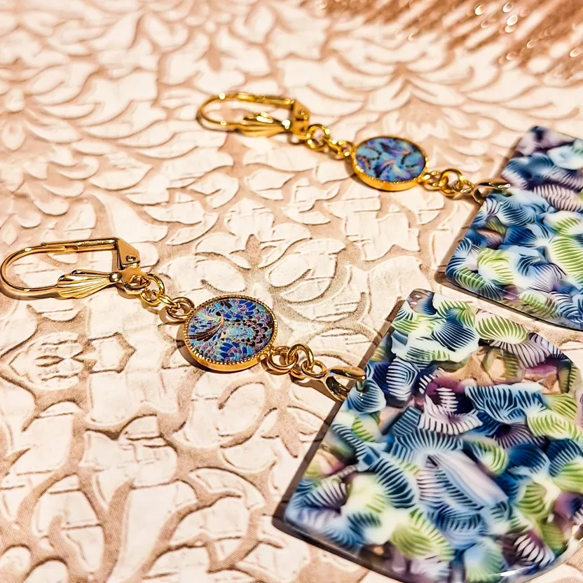 Pendientes de Media Luna Boho Chic | Baño de Oro 24k y Acetato Multicolor - Imagen 4
