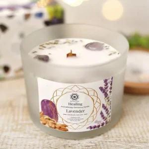 Vela de Soja Curación con Lavanda y Piedras Semipreciosas