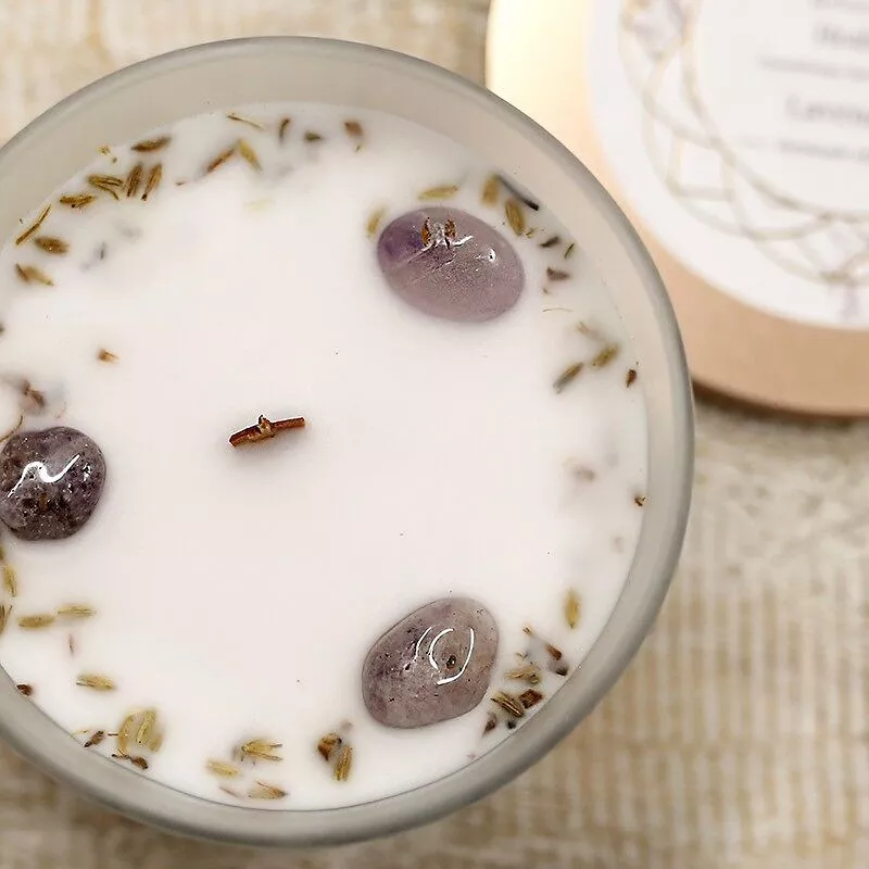 Vela de Soja Curación con Lavanda y Piedras Semipreciosas