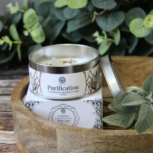 Vela salvia blanca con piedras selenita natural Green Tree