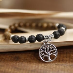 Pulsera Unisex de Lava Volcánica y Madera