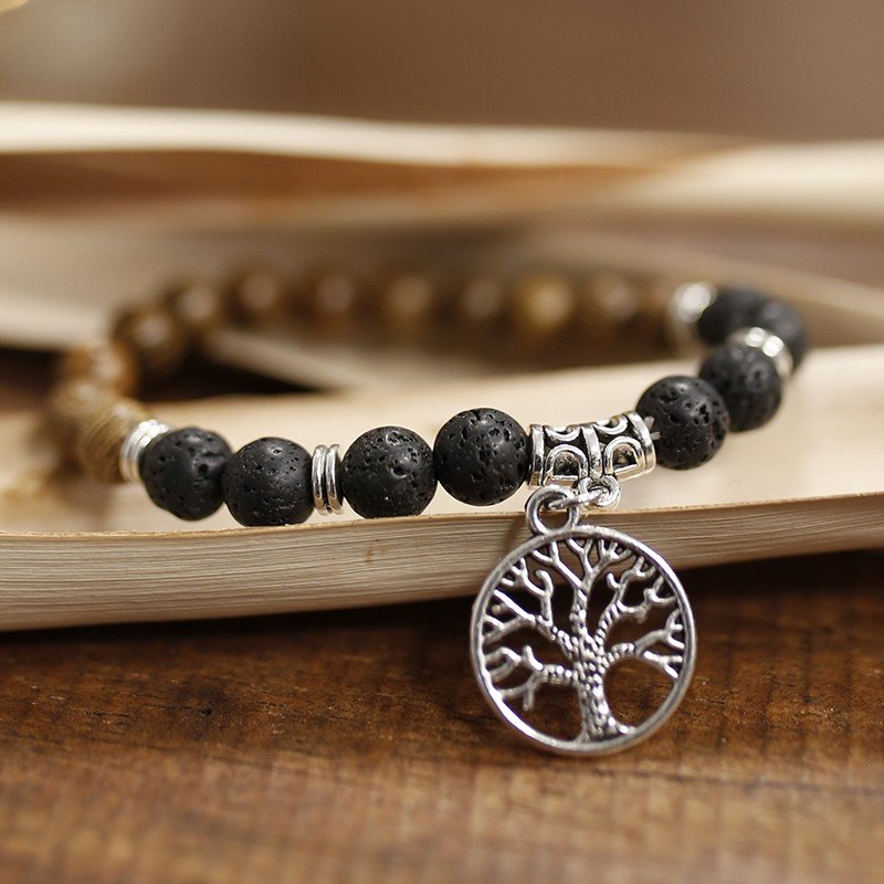 Pulsera Unisex de Lava Volcánica y Madera
