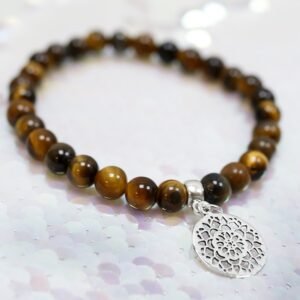 Pulsera de Ojo de Tigre Natural con Dije de Mandala