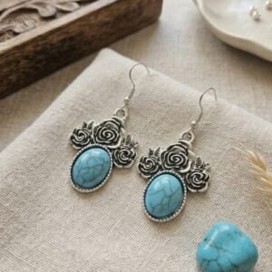Pendientes Colgantes de Rosas Esculpidas y Turquesa
