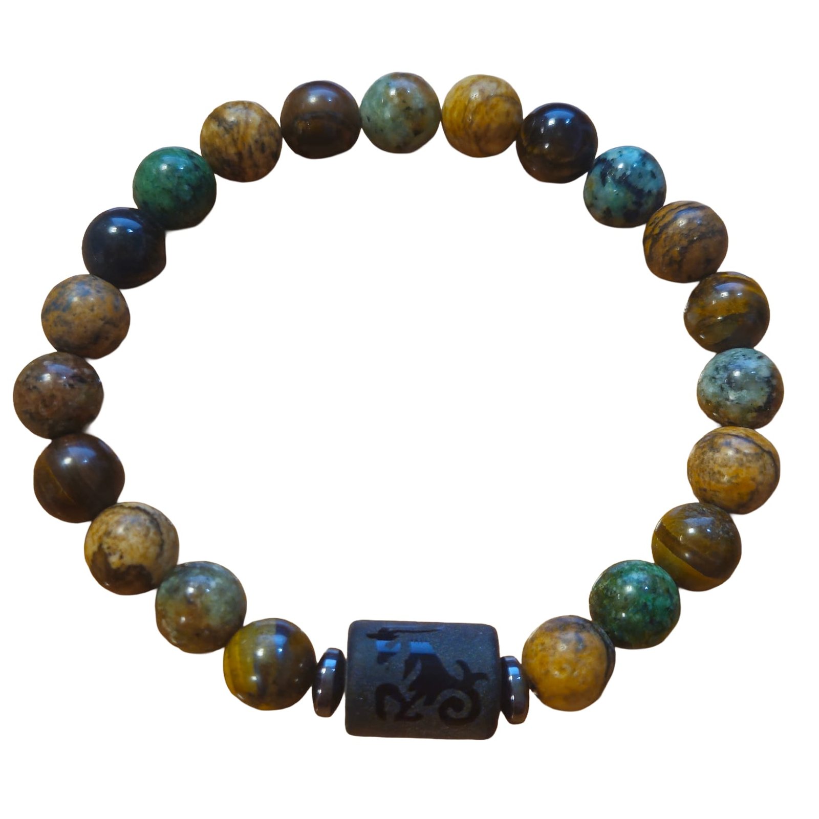 Pulsera Zodíaco Capricornio | Cuentas Naturales de Ojo de Tigre, Jaspe Paisaje y Jaspe Verde