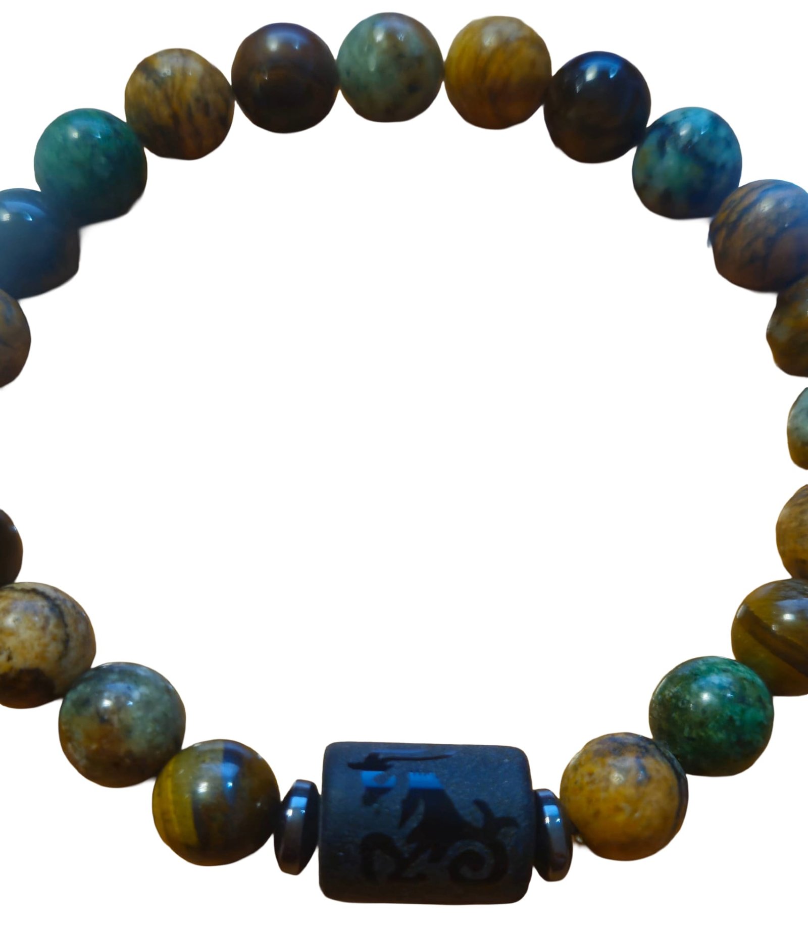 Pulsera Zodíaco Capricornio | Cuentas Naturales de Ojo de Tigre, Jaspe Paisaje y Jaspe Verde