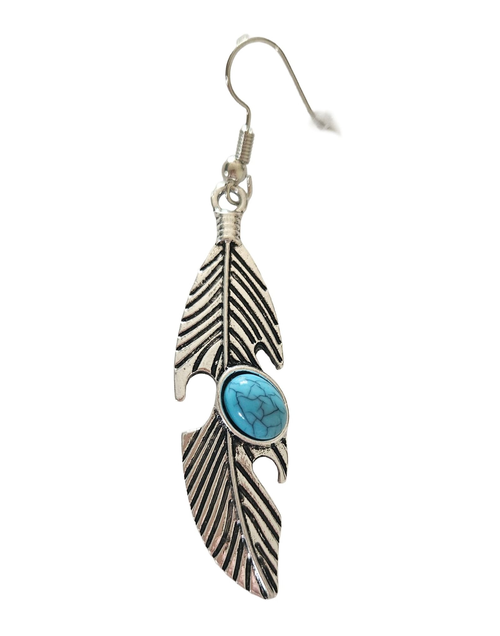 Pendientes Boho Pluma Turquesa en plata envejecida de 4,8 cm