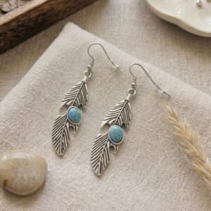 Pendientes Boho Pluma Turquesa en plata envejecida de 4,8 cm