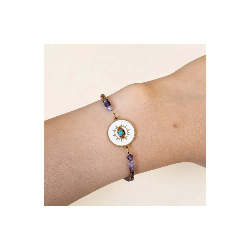 Pulsera Amatista Medalla Ojo Protector: 5 Beneficios de Paz e Intuición